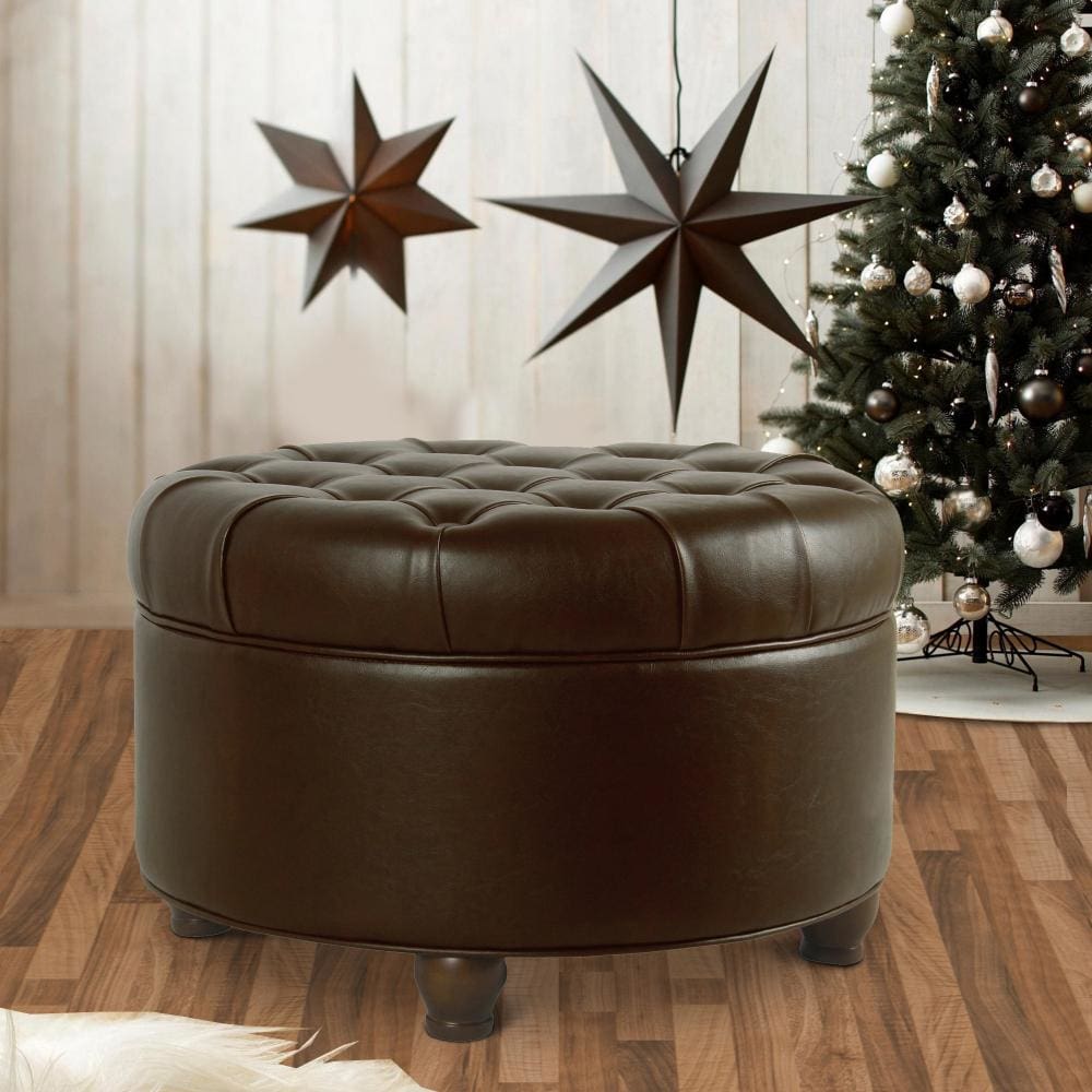 Leatherette Upholstered Wooden Ottoman with Tufted Lift Off Lid Storage, Brown - N8264-E697 By Casagear Home