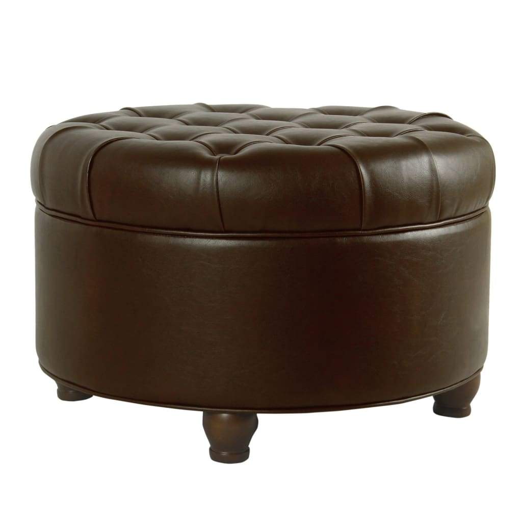 Leatherette Upholstered Wooden Ottoman with Tufted Lift Off Lid Storage, Brown - N8264-E697 By Casagear Home