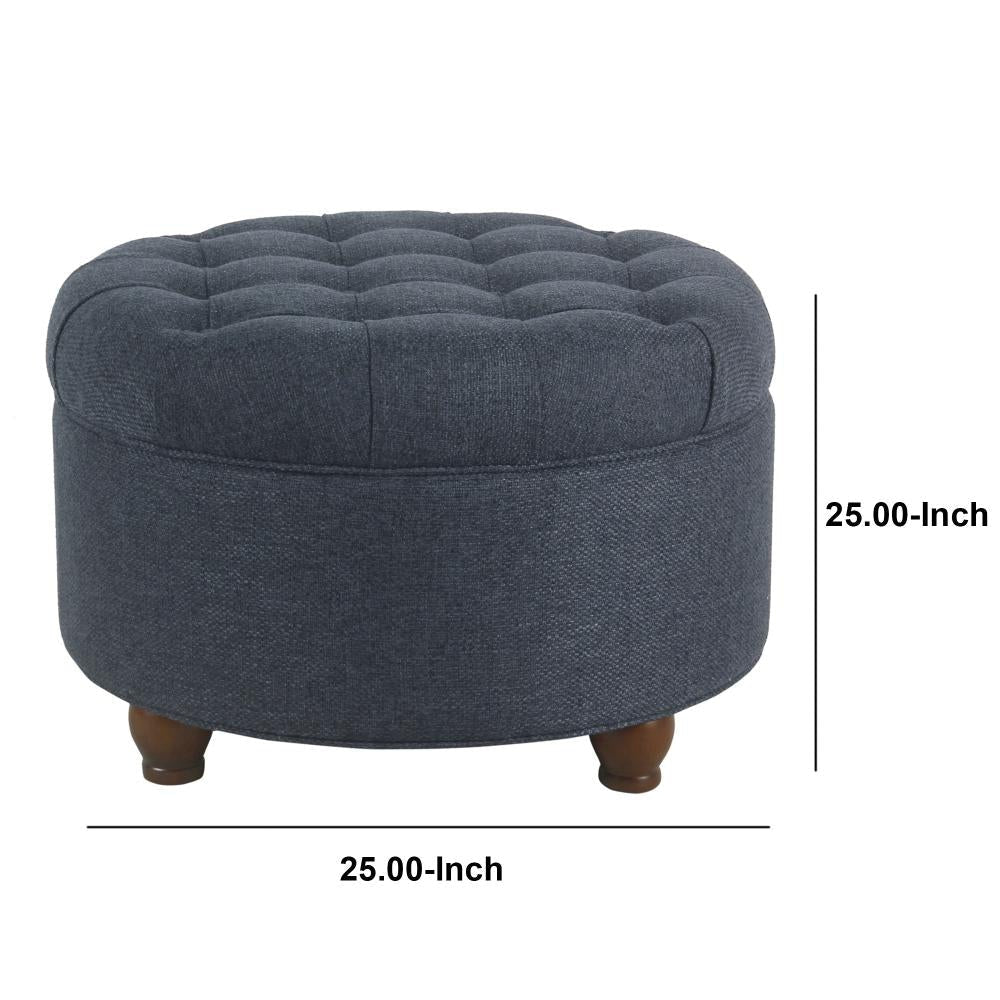 Fabric Upholstered Wooden Ottoman with Tufted Lift Off Lid Storage Navy Blue - N8264-F2110 By Casagear Home KFN-N8264-F2110