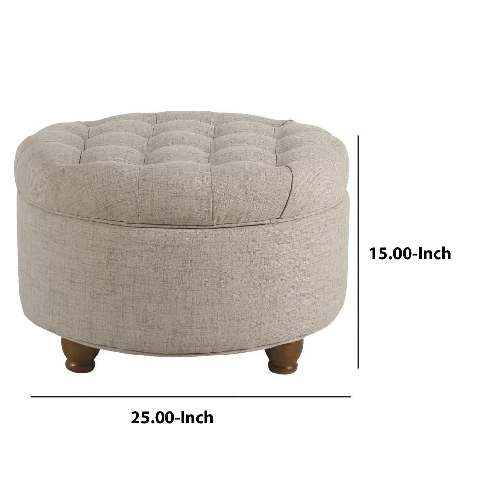 Fabric Upholstered Wooden Ottoman with Tufted Lift Off Lid Storage Beige - N8264-F2207 By Casagear Home KFN-N8264-F2207