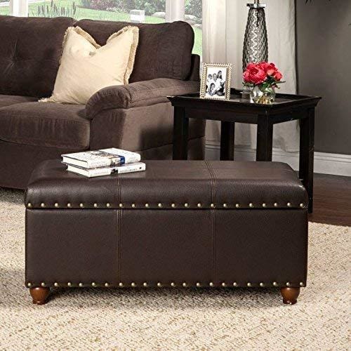 Leatherette Upholstered Wooden Storage Bench with Nail Head Trim Accent, Espresso Brown - N8521-E208 By Casagear Home