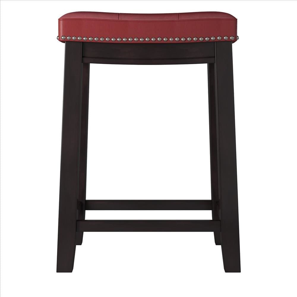 Wooden Counter Stool with Faux Leather Upholstery Red and Brown - 55815RED01U LHD-55815RED01U