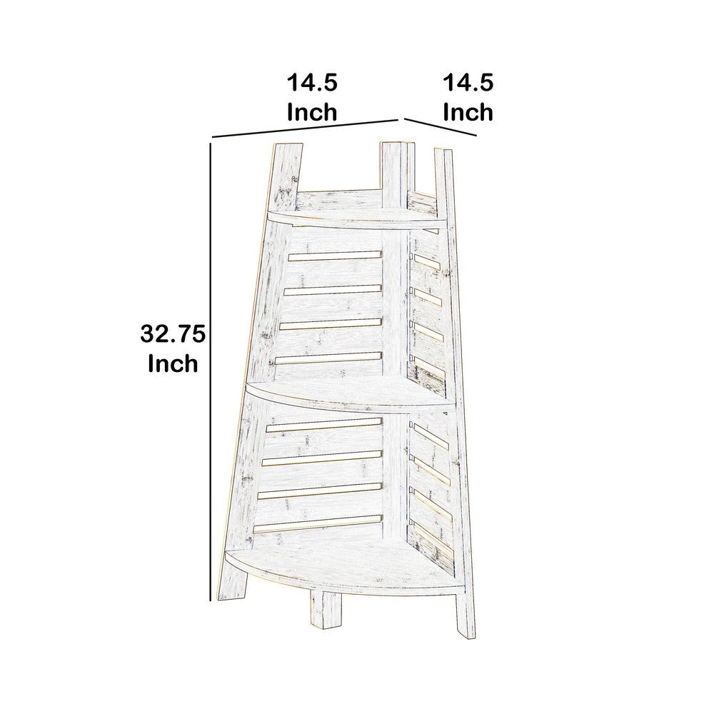 Slated Design 3 Tier Bamboo Corner Shelf with Spacious Storage Brown By Casagear Home LHD-980213NAT01U