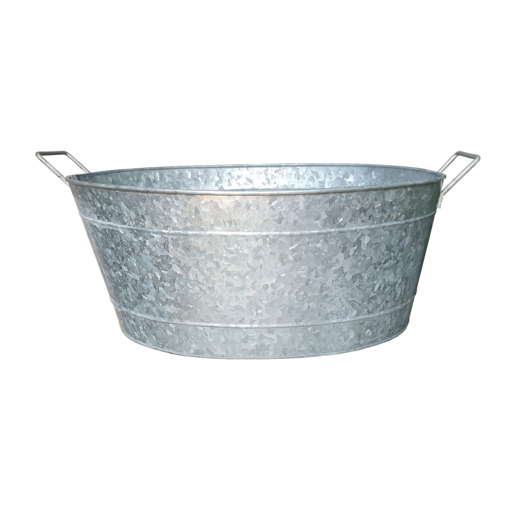 Embossed Design Oval Shape Galvanized Steel Tub with Side Handles Small Silver By Casagear Home MIL-C-51