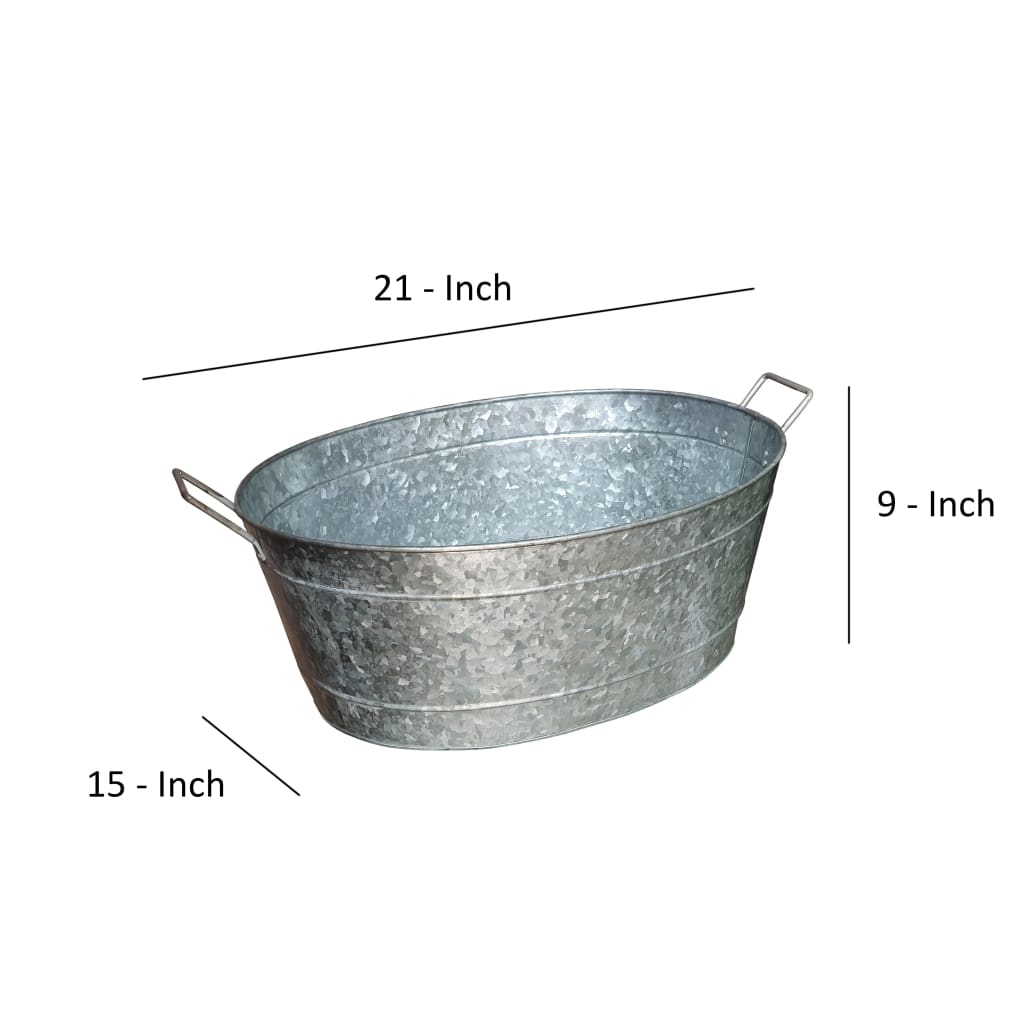 Embossed Design Oval Shape Galvanized Steel Tub with Side Handles Small Silver By Casagear Home MIL-C-51