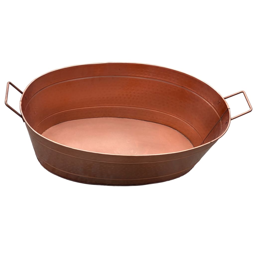 Oval Shape Hammered texture Metal Tub with 2 Side Handles Copper By Casagear Home MIL-C-55C