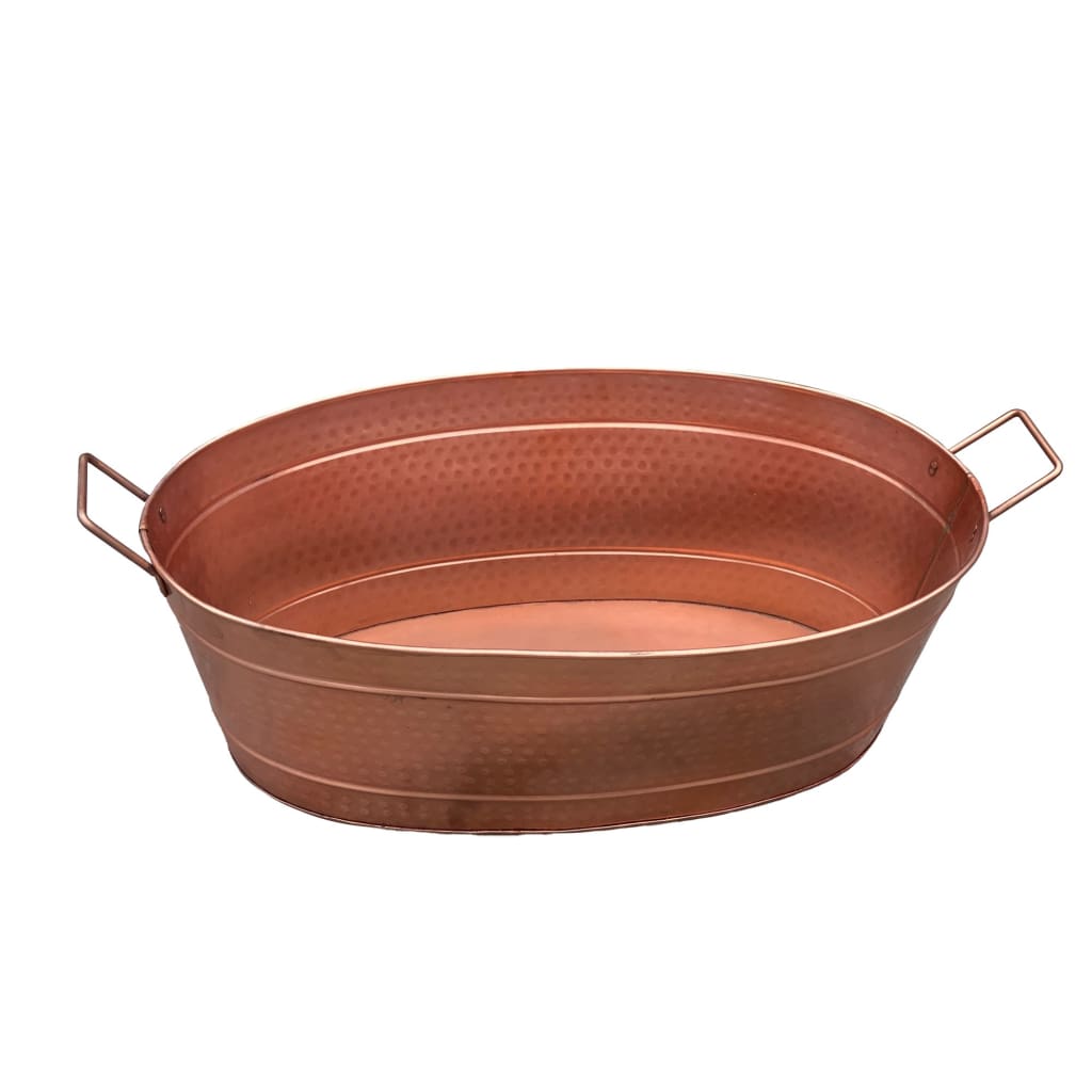 Oval Shape Hammered texture Metal Tub with 2 Side Handles Copper By Casagear Home MIL-C-55C