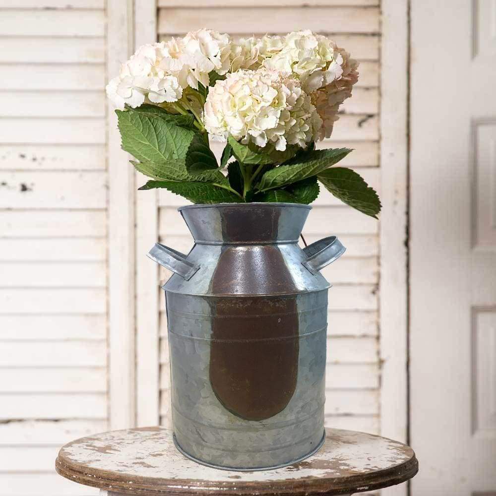 Countryside Galvanized Metal Milk Can Shape Pitcher, Gray By Benzara