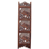 Hand Carved Elephant Design Foldable 4-Panel Wooden Room Divider Brown- Benzara NAU-SH1588