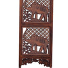 Hand Carved Elephant Design Foldable 4-Panel Wooden Room Divider Brown- Benzara NAU-SH1588