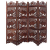 Hand Carved Elephant Design Foldable 4-Panel Wooden Room Divider Brown- Benzara NAU-SH1588