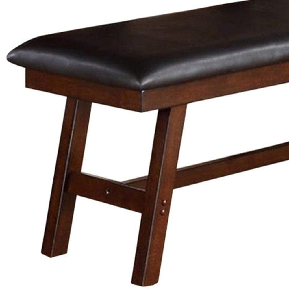 Rubber Wood Bench With Faux Leather Upholstery Large Brown PDX-F1332