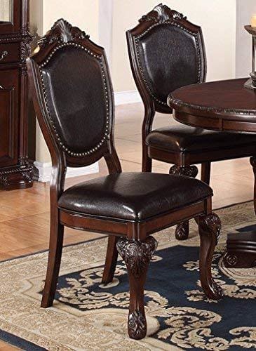 Traditional Rubber Wood Dining Chair With Faux Leather Upholstery , Set Of 2,Brown