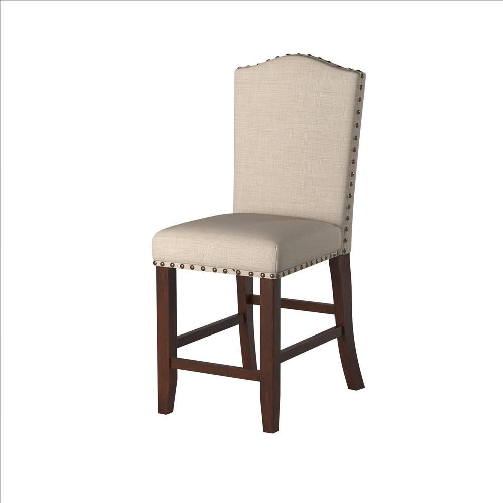 Rubber Wood High chair With Studded Trim, Cream & Cherry Brown, Set of 2