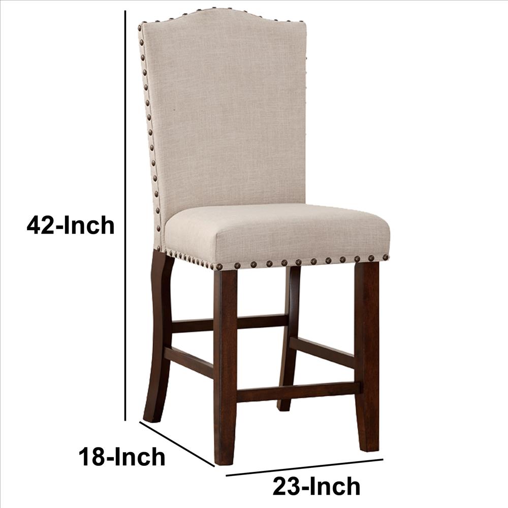 Rubber Wood High chair With Studded Trim Cream & Cherry Brown Set of 2 PDX-F1547