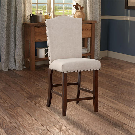 Rubber Wood High chair With Studded Trim, Cream & Cherry Brown, Set of 2