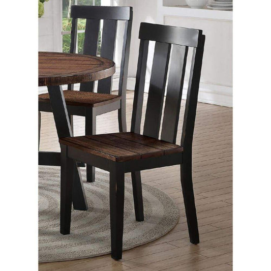 Rubber Wood Dining Chair With Slatted Back, Set Of 2, Brown And Black