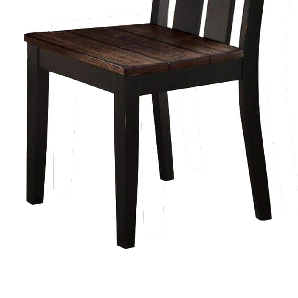 Rubber Wood Dining Chair With Slatted Back Set Of 2 Brown And Black PDX-F1571