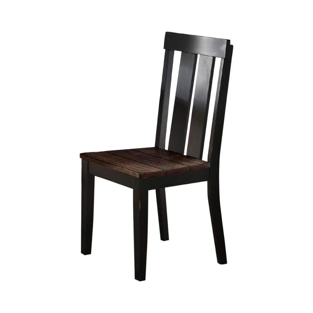 Rubber Wood Dining Chair With Slatted Back Set Of 2 Brown And Black PDX-F1571