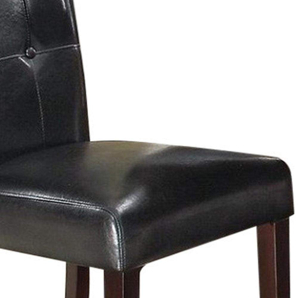 Leather Upholstered Dining Chair With Button Tufted Back Set Of 2 Black PDX-F1750