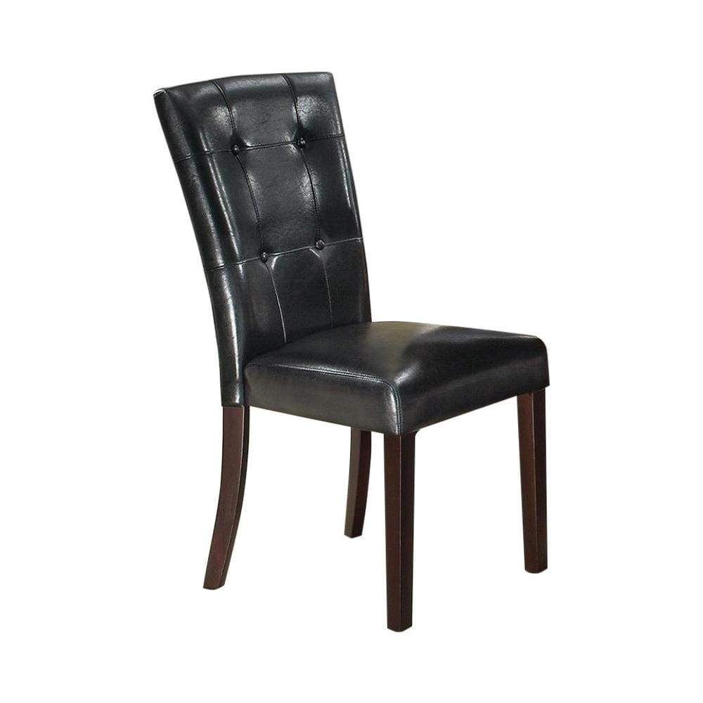 Leather Upholstered Dining Chair With Button Tufted Back Set Of 2 Black PDX-F1750