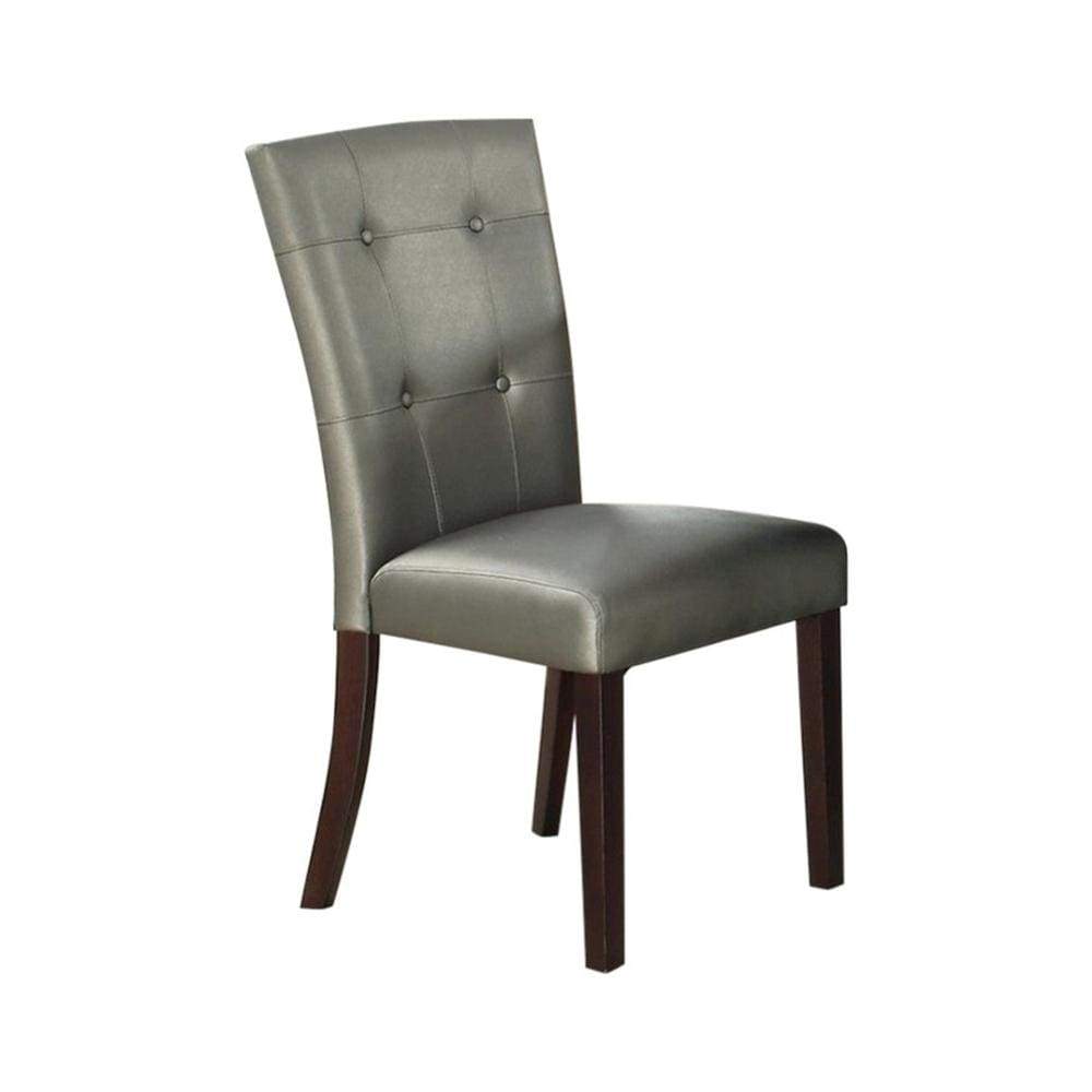 2pcs Silver Button Tufted Faux Leather Wooden Dining Chair PDX-F1752