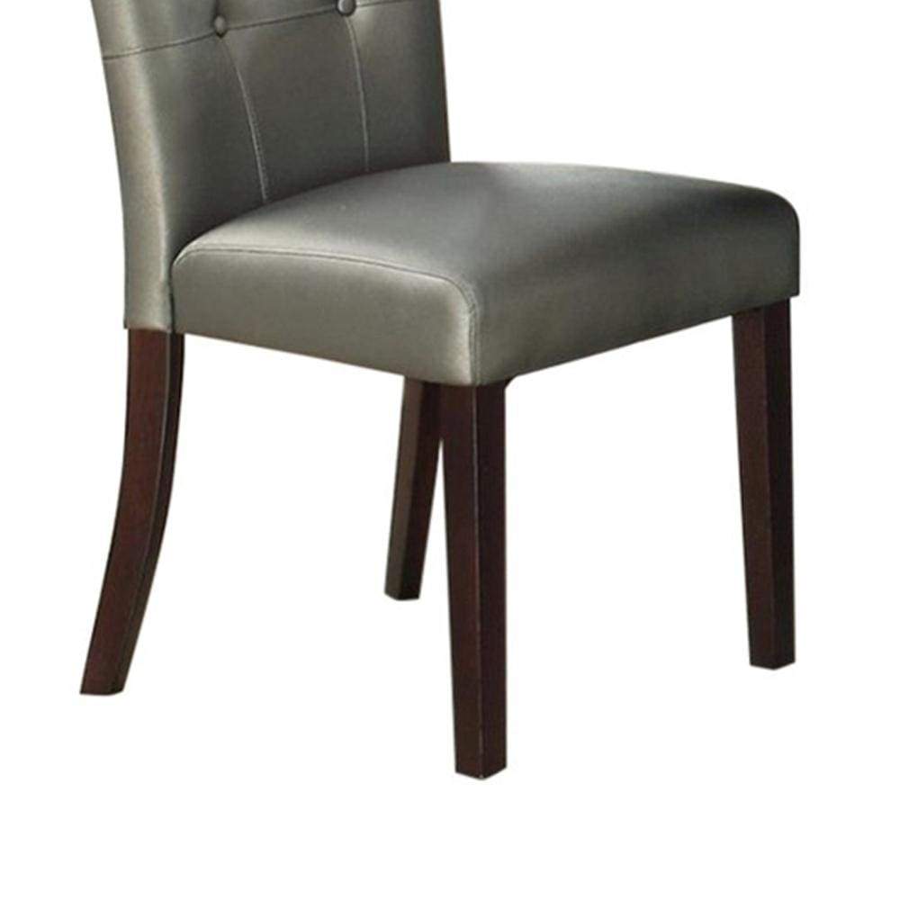 2pcs Silver Button Tufted Faux Leather Wooden Dining Chair PDX-F1752