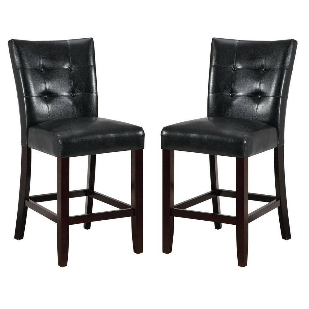 Wood & Polyurethane High Chair Black & Brown Set of 2 PDX-F1754