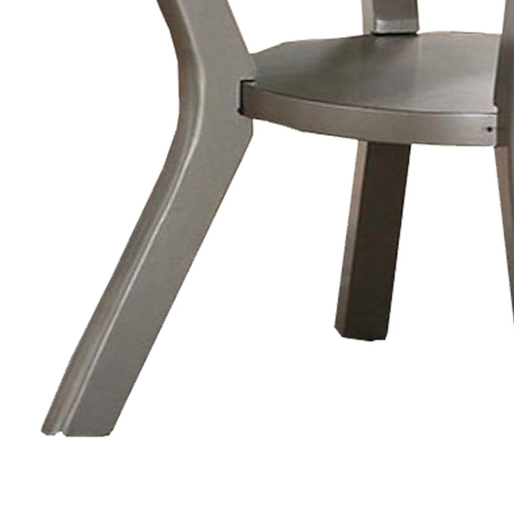 Rubber Wood Round Dining Table With Bottom Shelf Silver PDX-F2150