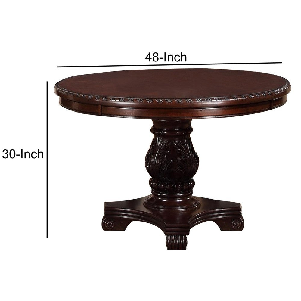 Traditional Style Dark Cherry Brown Round Dining Table By Casagear Home PDX-F2187