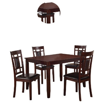 Wooden And Leather 5 Pieces Dining Set In Brown And Black By Poundex PDX-F2232