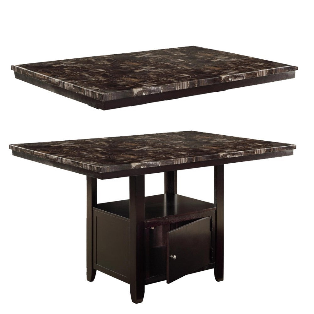 Faux Marble Top Counter Height Table With Bottom Compartment Brown By Casagear Home PDX-F2461