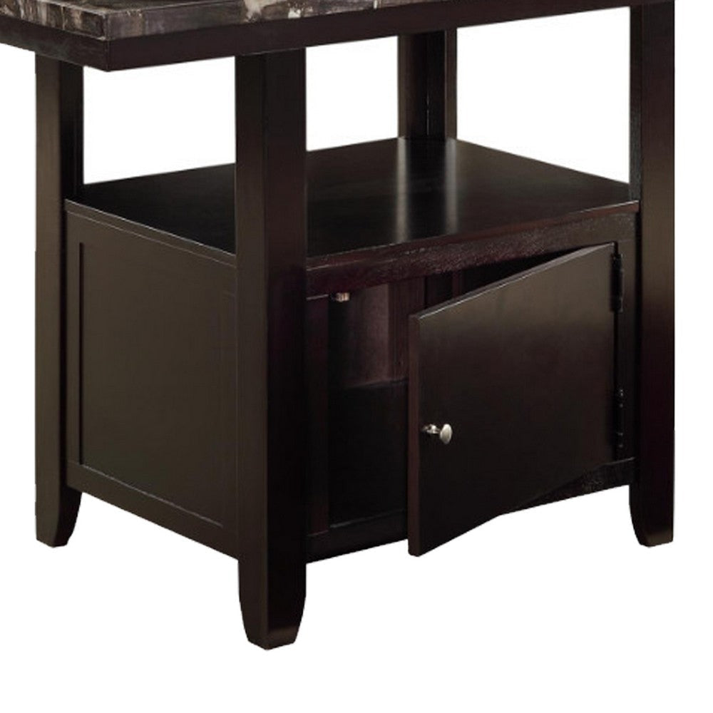 Faux Marble Top Counter Height Table With Bottom Compartment Brown By Casagear Home PDX-F2461