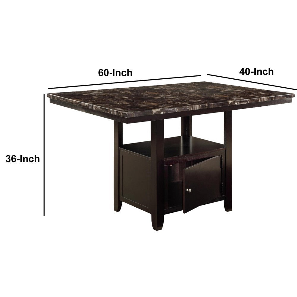 Faux Marble Top Counter Height Table With Bottom Compartment Brown By Casagear Home PDX-F2461