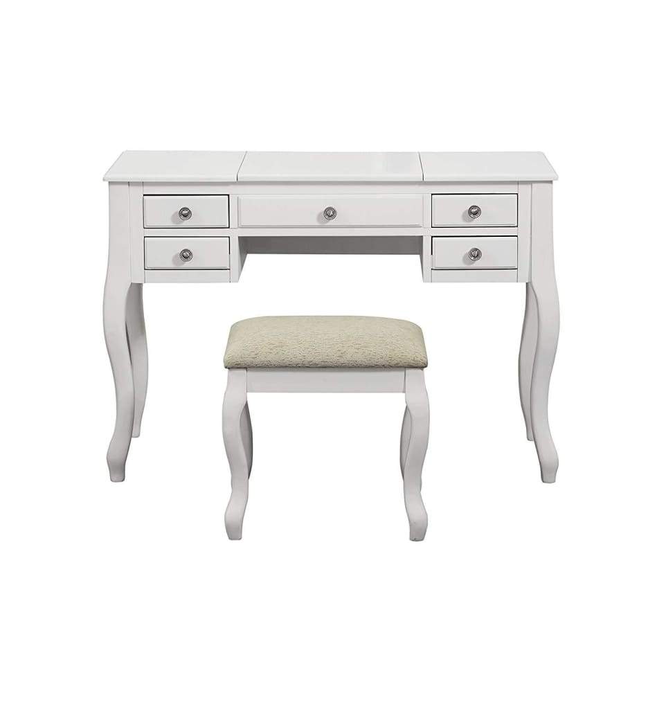 Cherub Vanity Set Featuring Stool And Mirror White By Poundex PDX-F4148