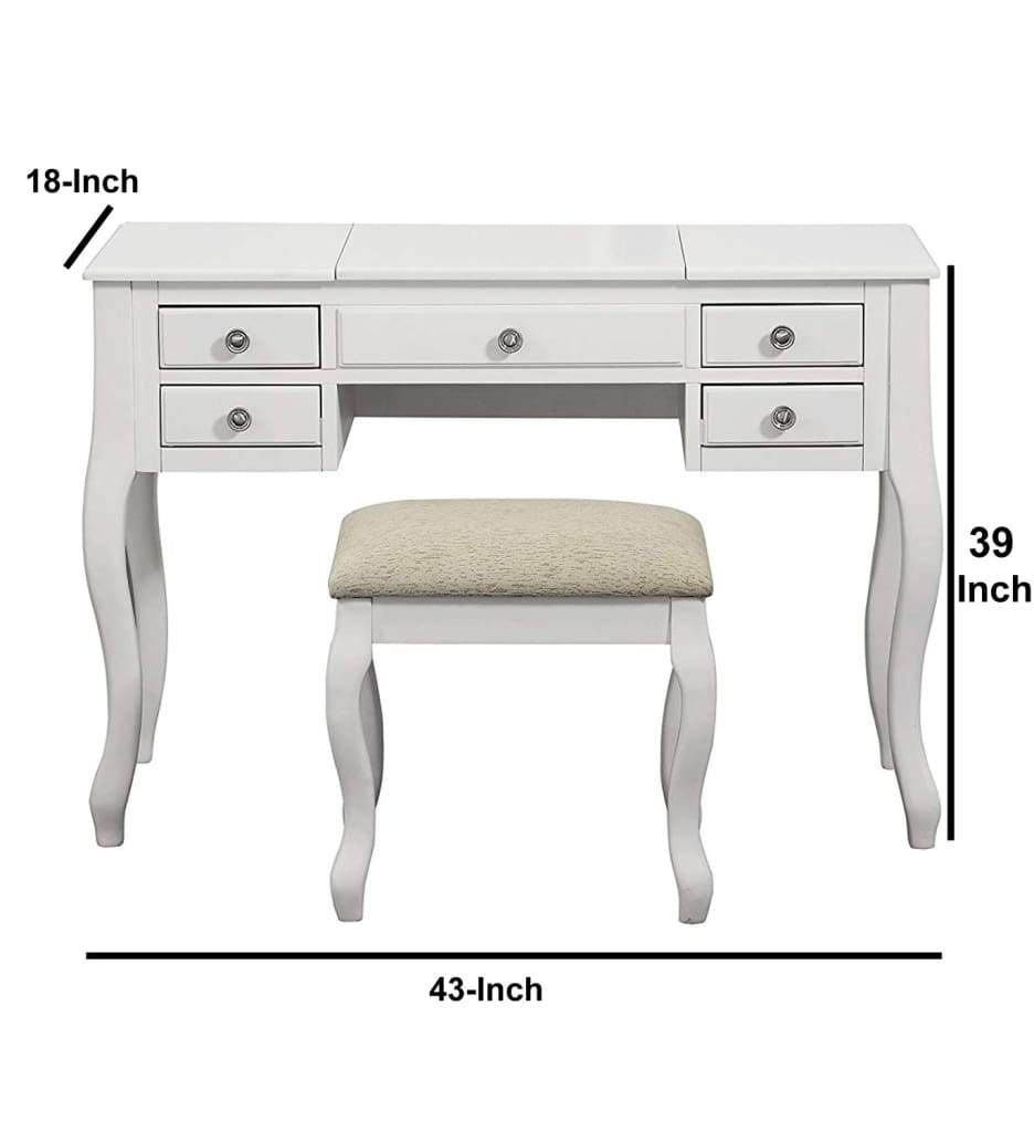 Cherub Vanity Set Featuring Stool And Mirror White By Poundex PDX-F4148