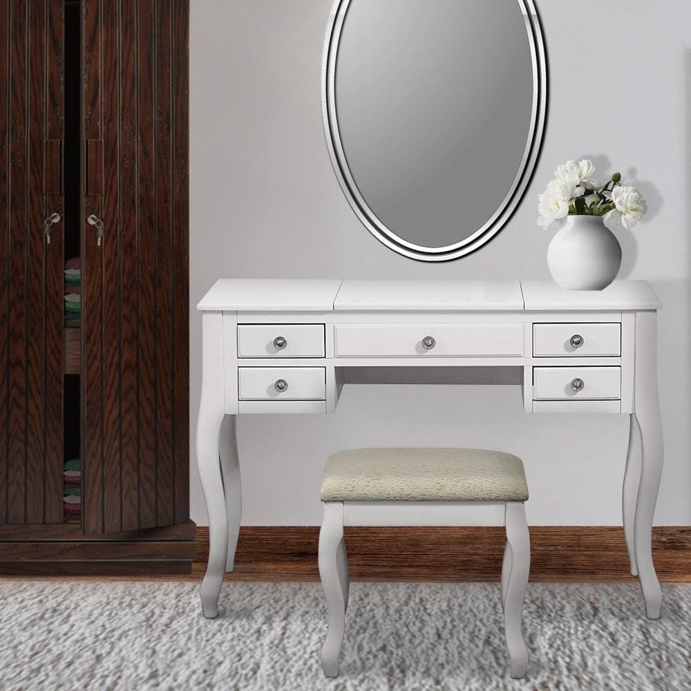 Cherub Vanity Set Featuring Stool And Mirror White