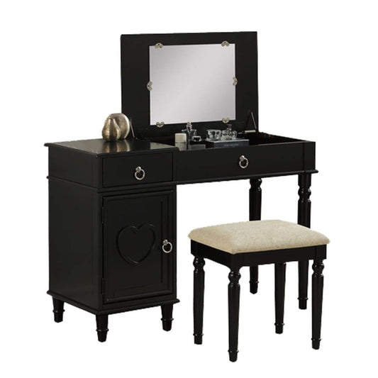 Seraph Vanity Set Featuring Stool And Mirror Black By Poundex