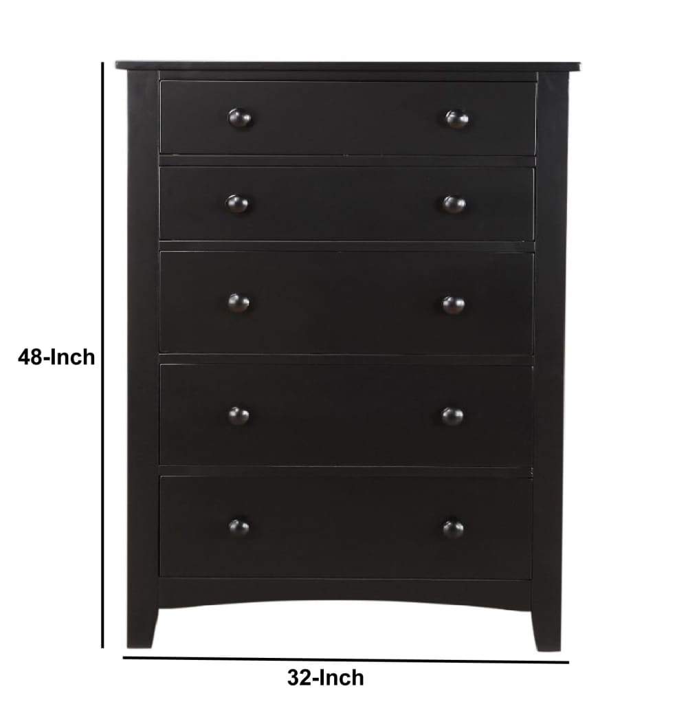 Pine Wood With Varied Size 5 Drawer Chest Black PDX-F4237