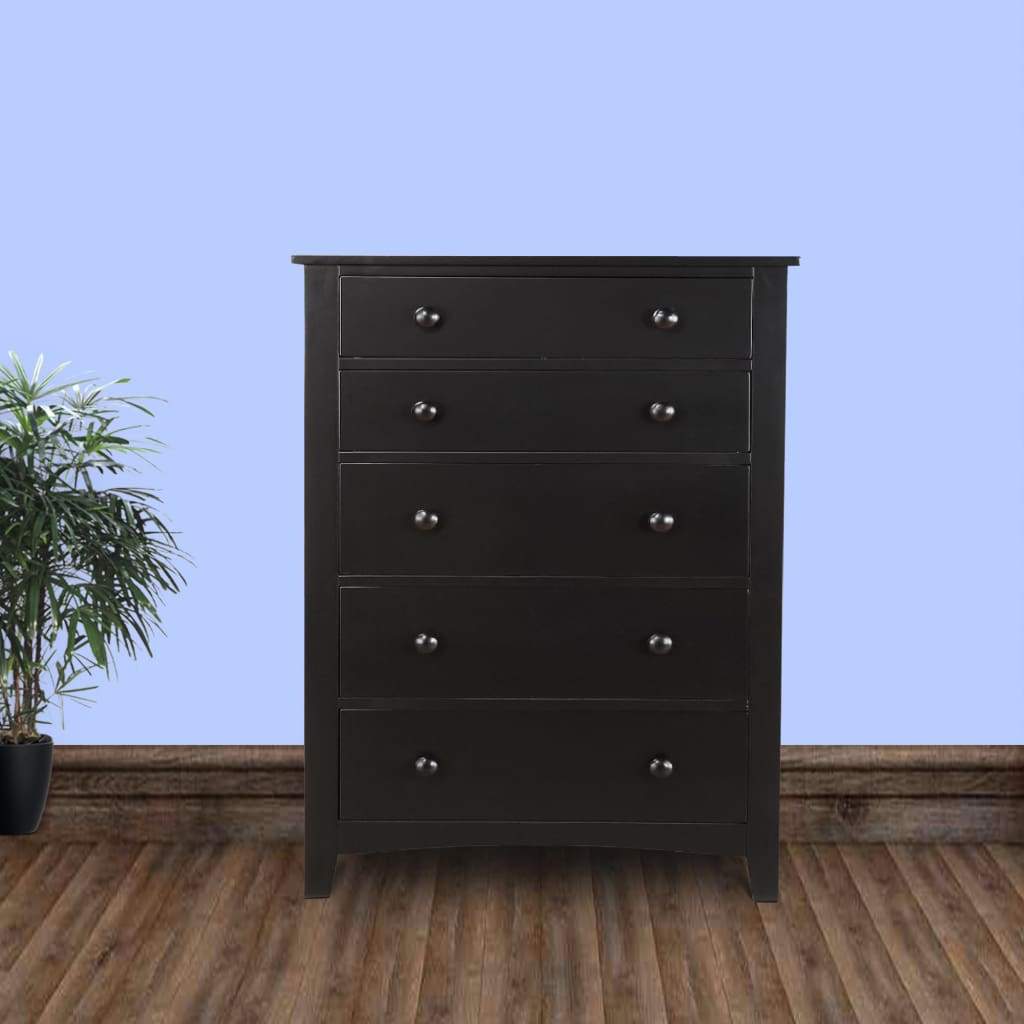 Pine Wood With Varied Size 5 Drawer Chest, Black