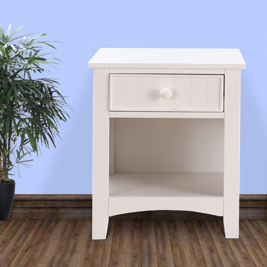 Wooden Night Stand With Bottom Open Shelf White PDX-F4238