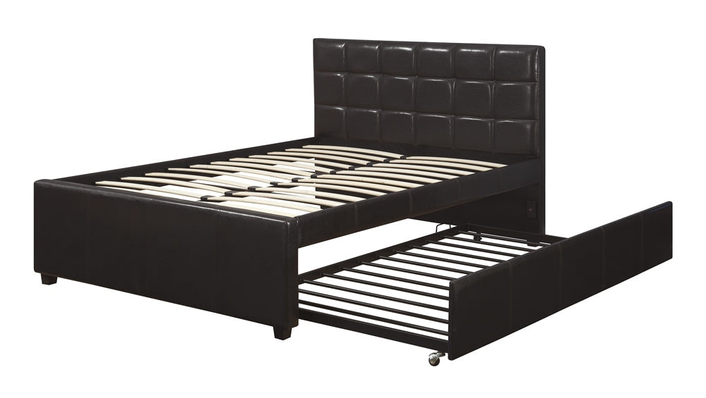 Multi utility Full Bed With Trundle Squ Tufted Head Boards Espresso,Black By Casagear Home