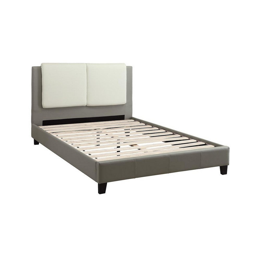 Elegant Wooden Queen Bed With White PU Head Board Gray By Casagear Home PDX-F9337Q