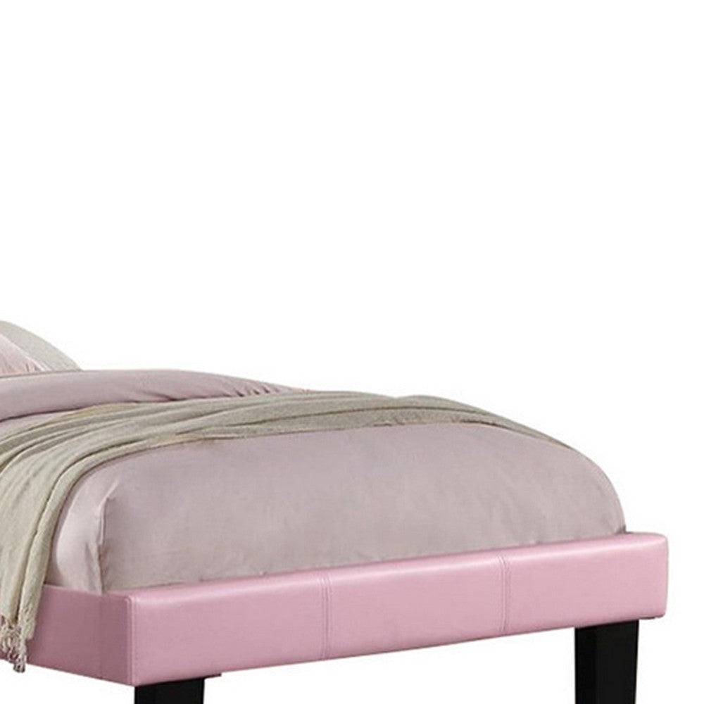 Silky And Sheeny Wooden Full Bed With Pink PU Tufted Head Board Pink Finish By Casagear Home PDX-F9375F