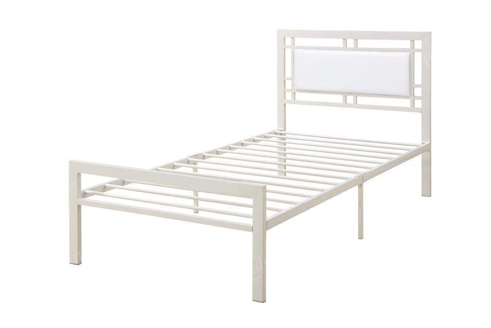 Metal Frame Twin Bed With Leather Upholstered Headboard White PDX-F9414T