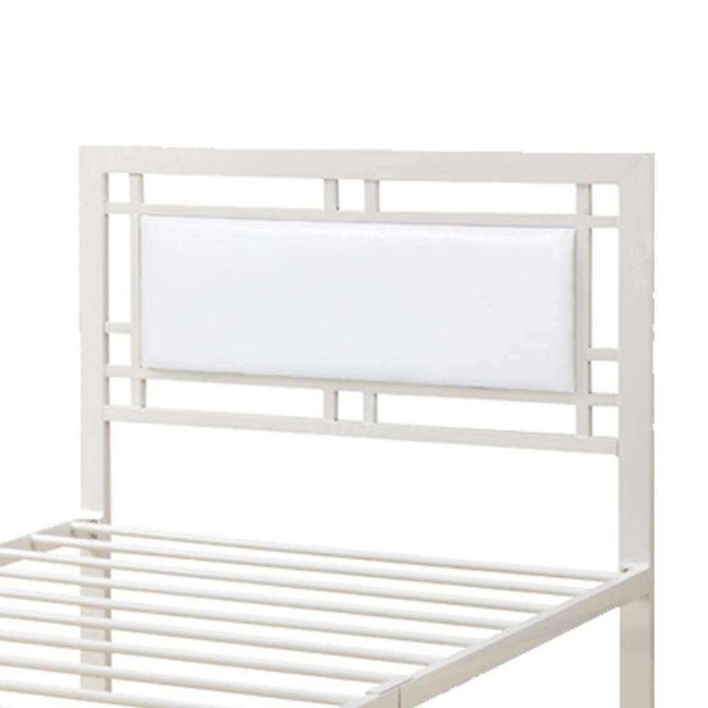 Metal Frame Twin Bed With Leather Upholstered Headboard White PDX-F9414T