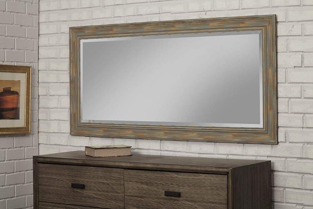 Farmhouse Style Full Length Leaner Mirror With Polystyrene Frame Blue SDF-18211