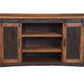 Dual Tone Wood and Metal TV Stand With 2 Mesh Style Doors Antique Black and Brown SDF-90905