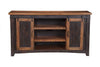 Dual Tone Wood and Metal TV Stand With 2 Mesh Style Doors Antique Black and Brown SDF-90905