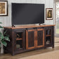 Dual Tone Wood and Metal TV Stand With 2 Mesh Style Doors Antique Black and Brown SDF-90905